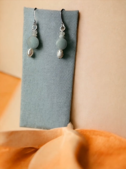 Amazonite and Pearl Moondrop Earrings