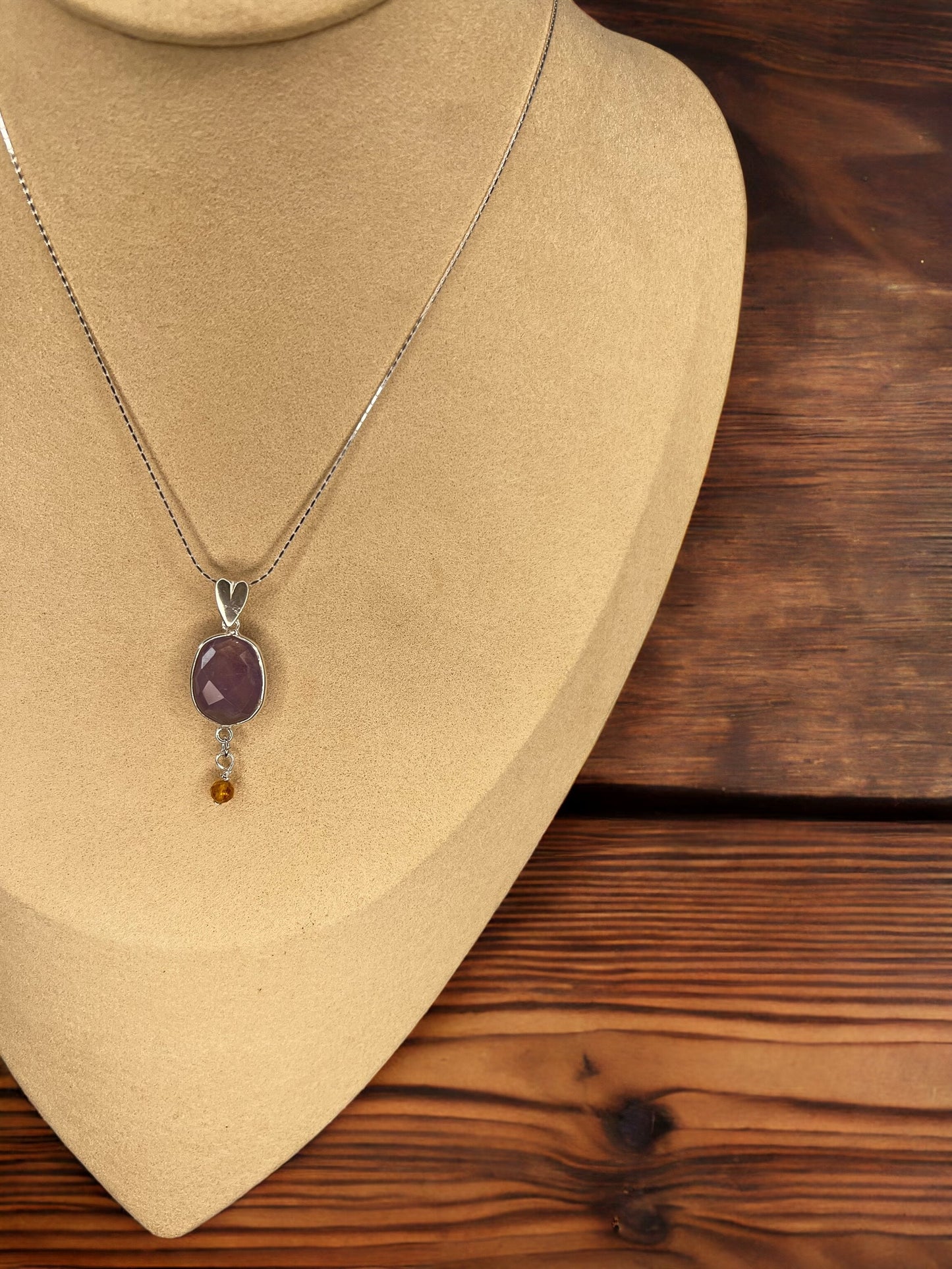 Amethyst, Yellow Tourmaline & Sterling Silver Necklace