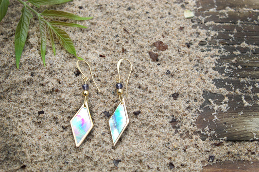 Blue Iolite And Diamond-Shaped Cut Shell earrings