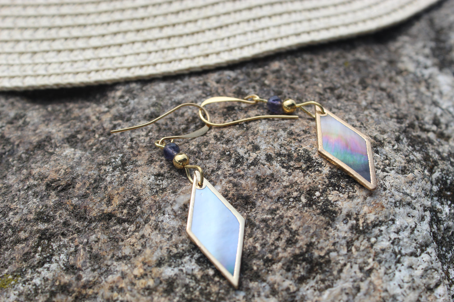 Blue Iolite And Diamond-Shaped Cut Shell earrings