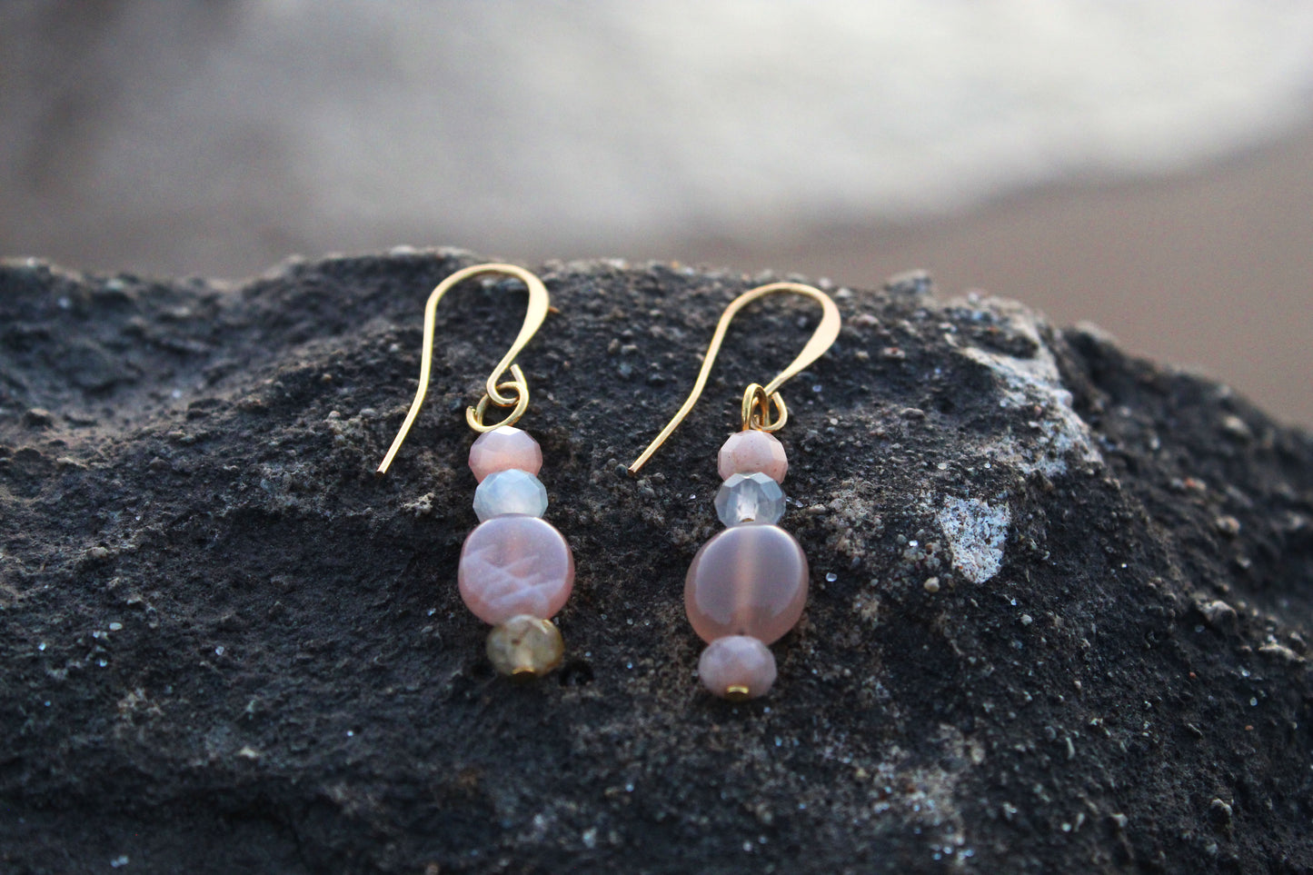 Peach Moonstone with Grey Moonstone Earrings