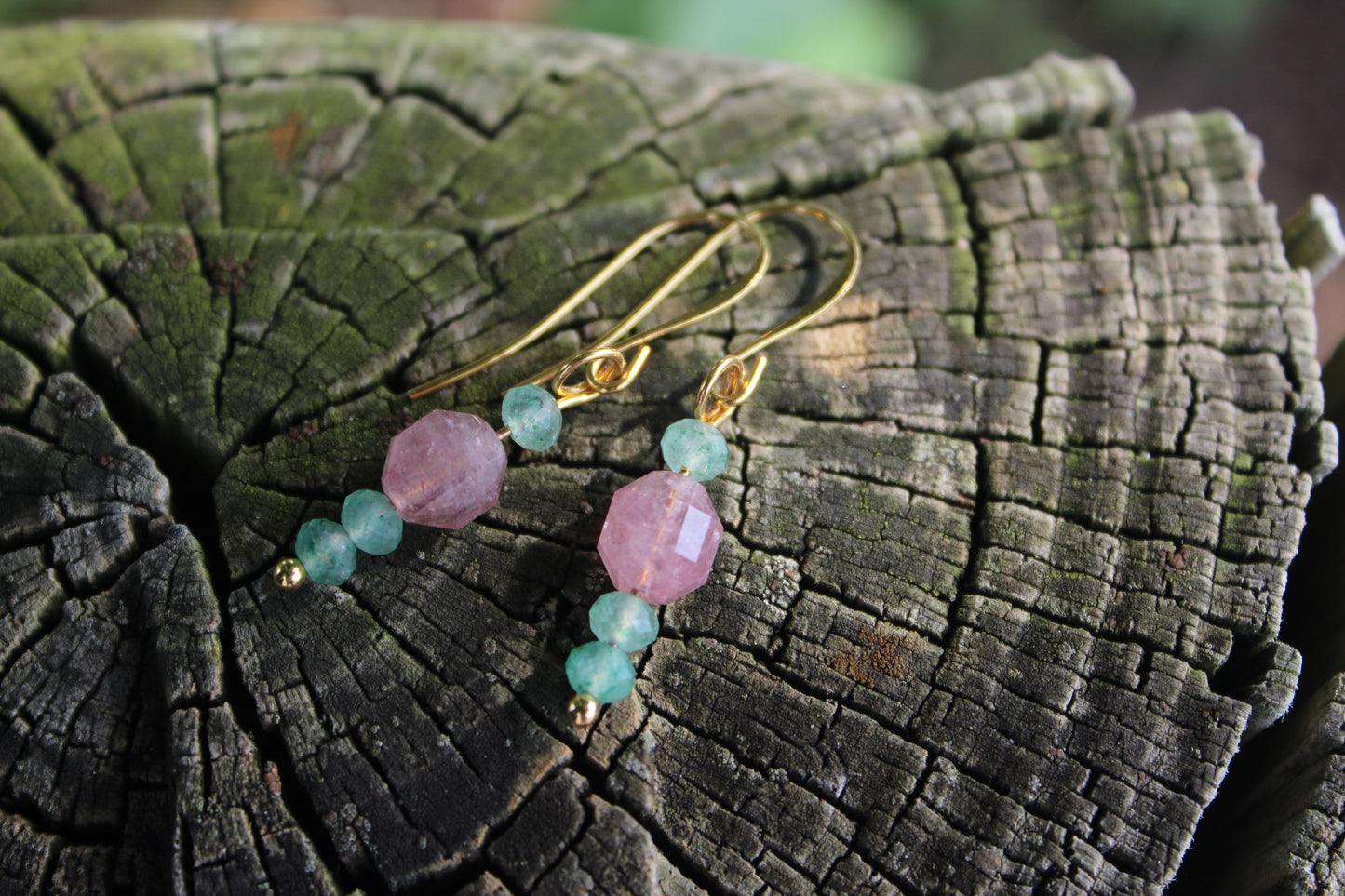 Natural Pink and Green Strawberry Quartz Earrings