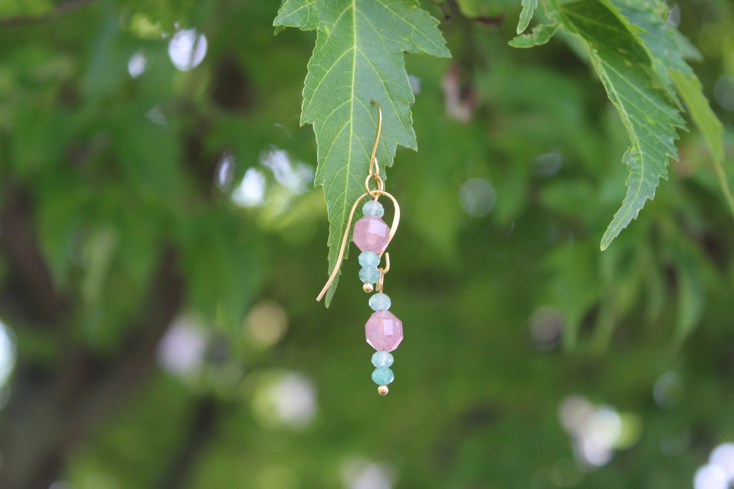 Natural Pink and Green Strawberry Quartz Earrings