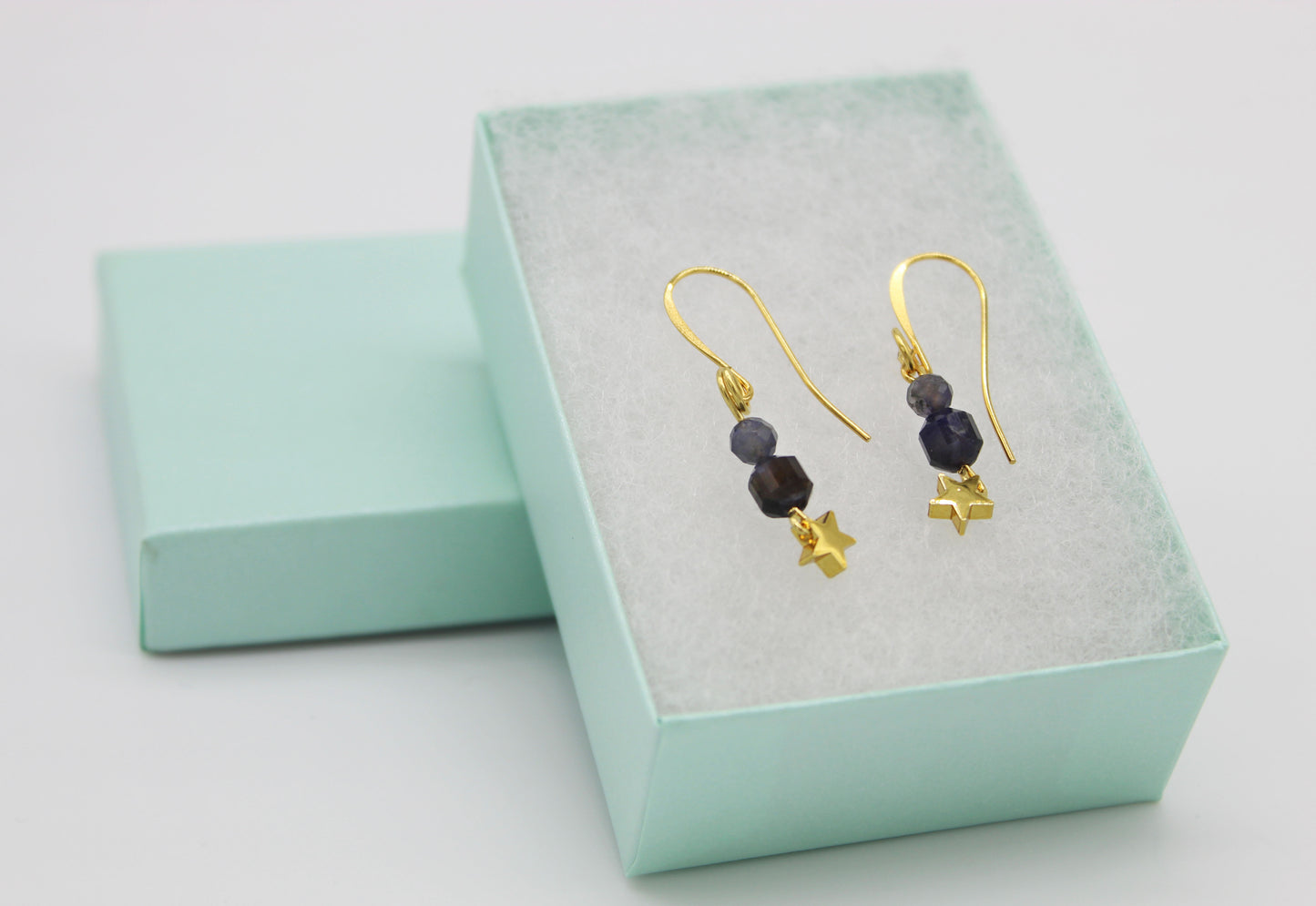 Blue Iolite Celestial Gold Drop Earrings