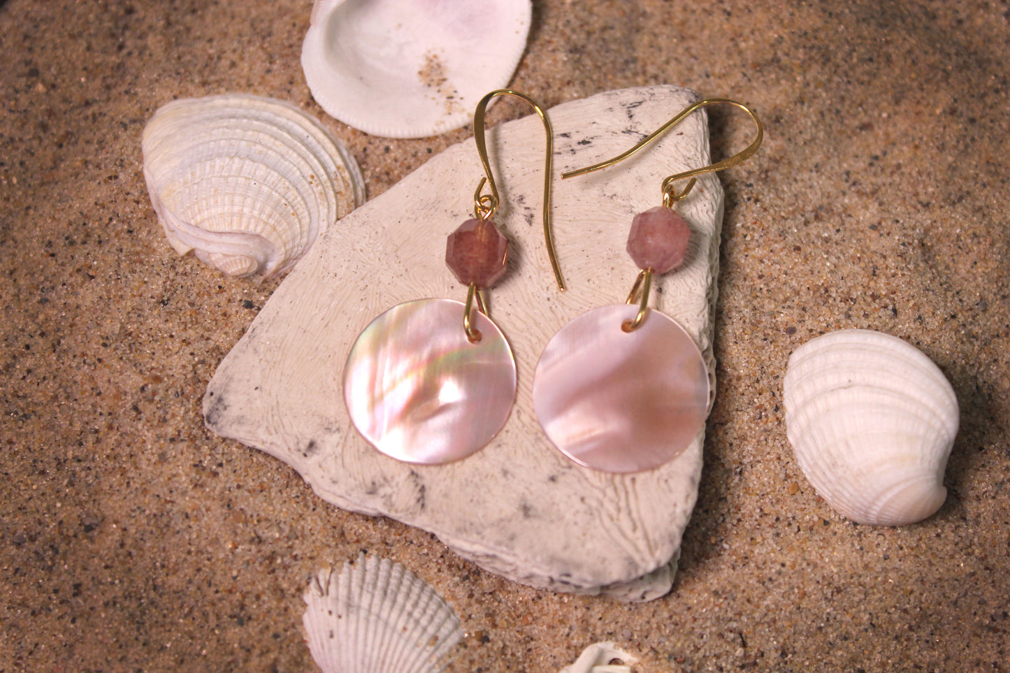 Rose Quartz Pink Shell Earrings