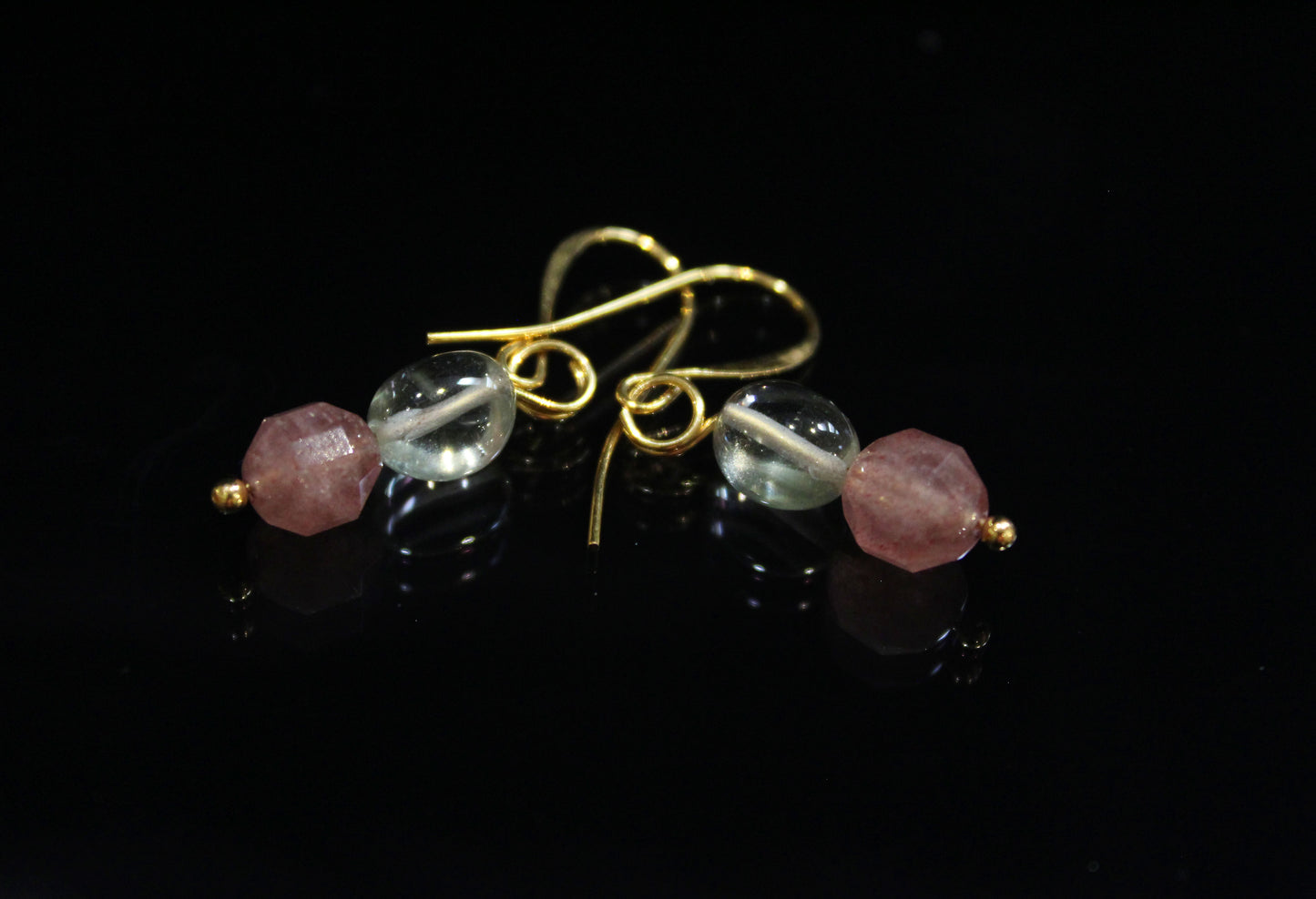 Prasiolite and Strawberry Quartz Gemstone Earrings