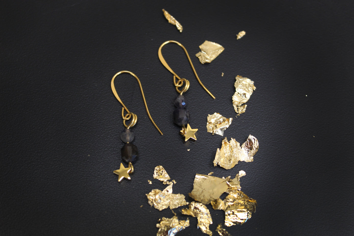Blue Iolite Celestial Gold Drop Earrings