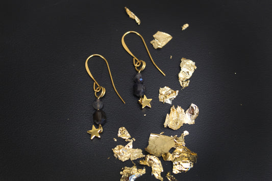 Blue Iolite Celestial Gold Drop Earrings