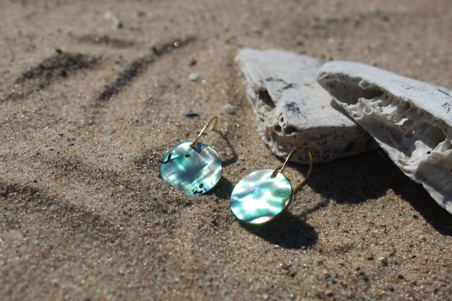 Hand-Cut Light Teal Abalone Earrings