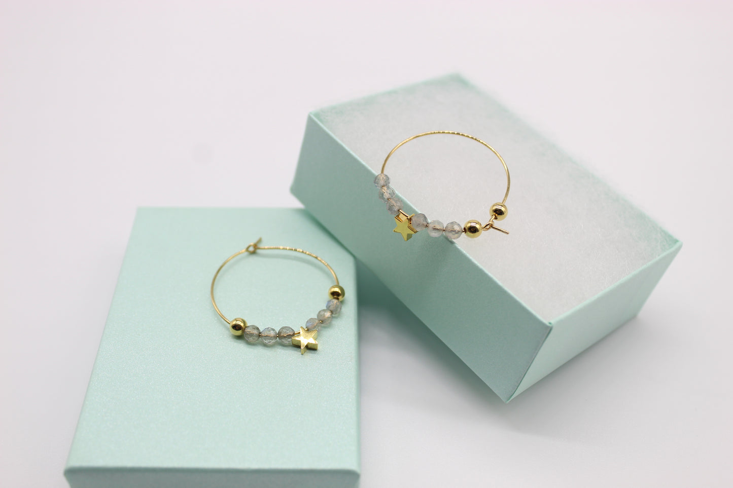 Grey Labradorite Celestial Gold Hoop Earrings