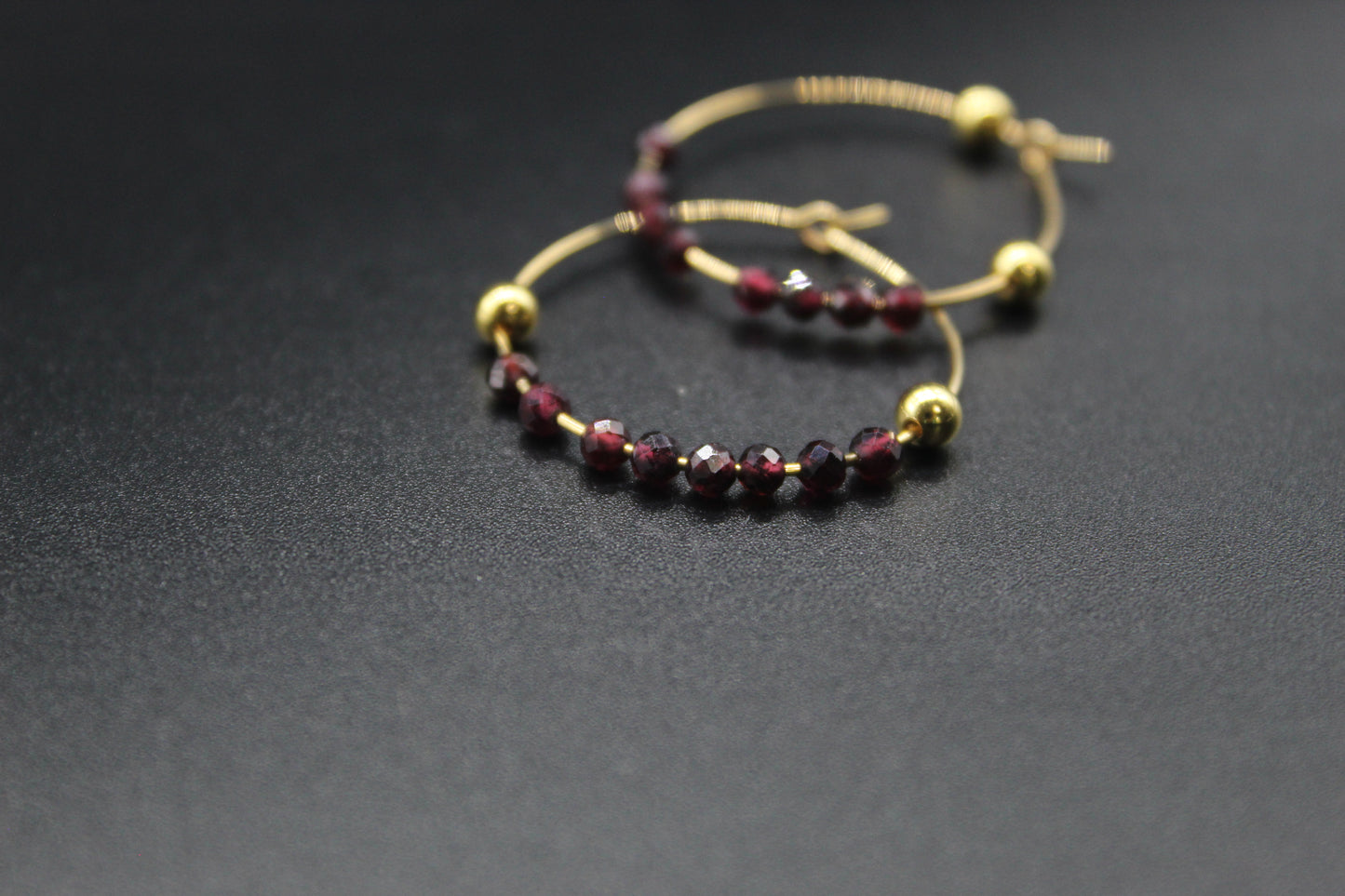Garnet Gold Hoop Earrings