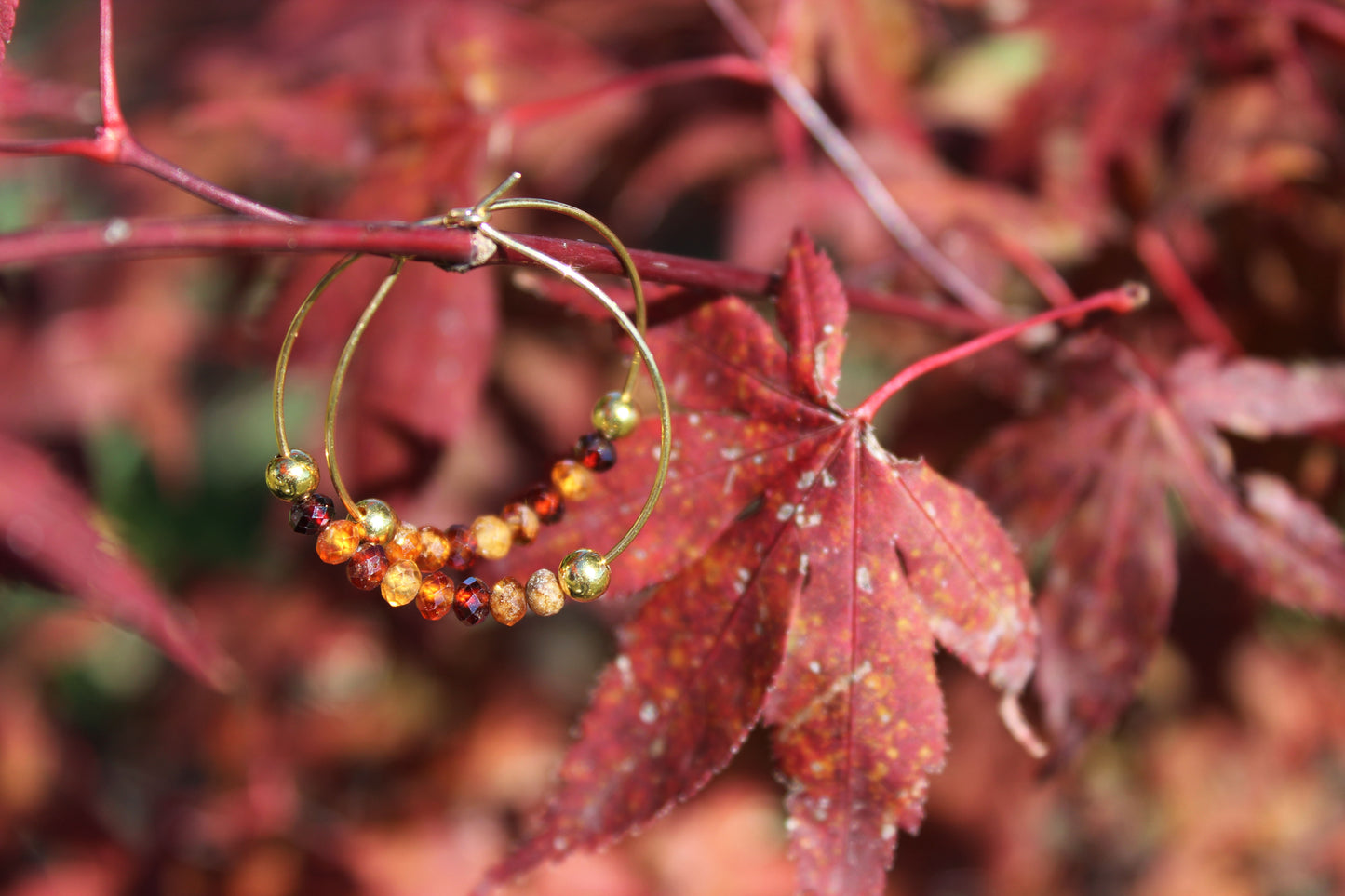Hessonite Garnet Gold Hoop Earrings