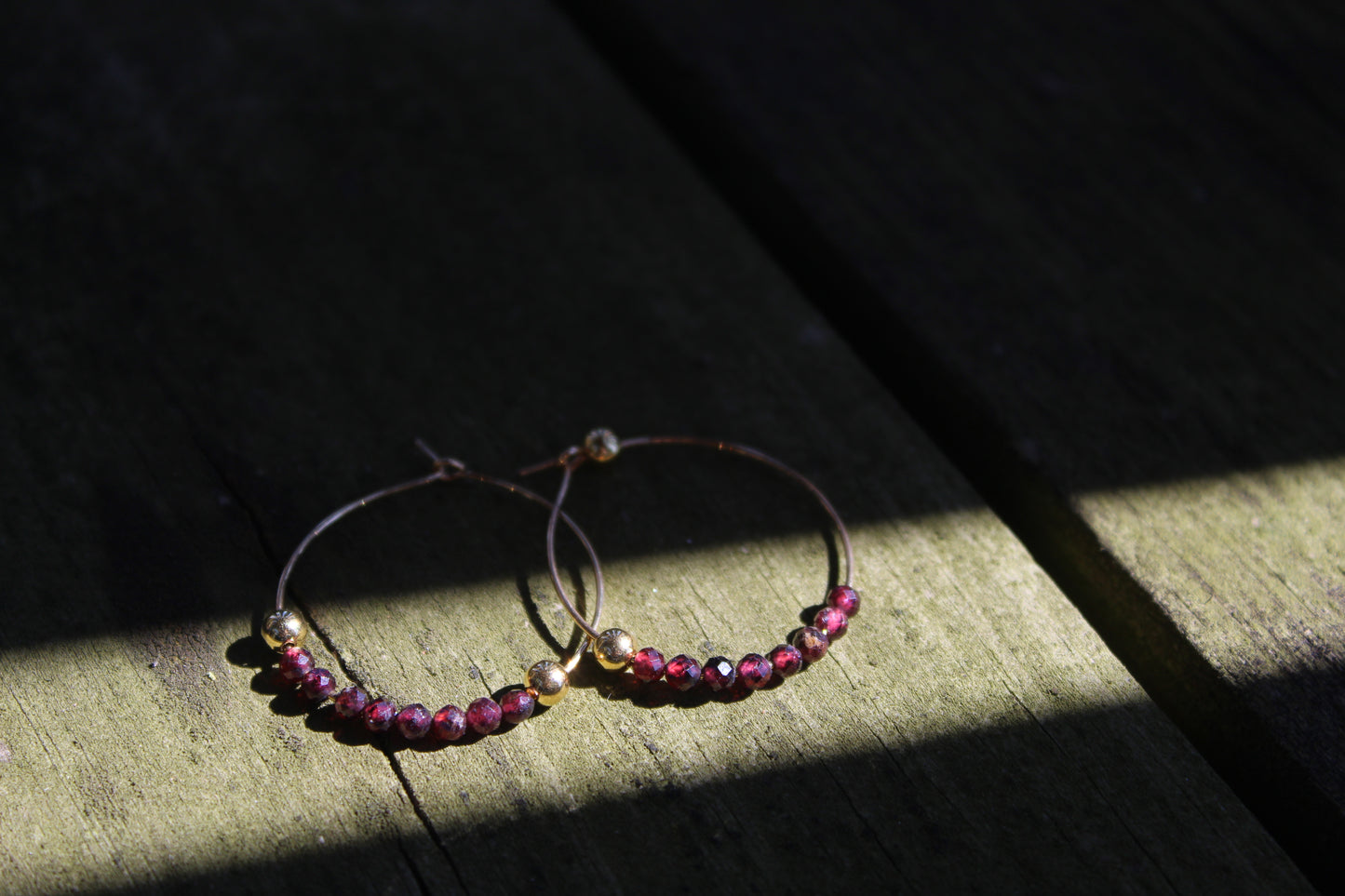Garnet Gold Hoop Earrings