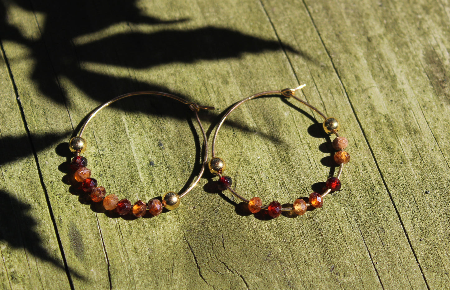 Hessonite Garnet Gold Hoop Earrings