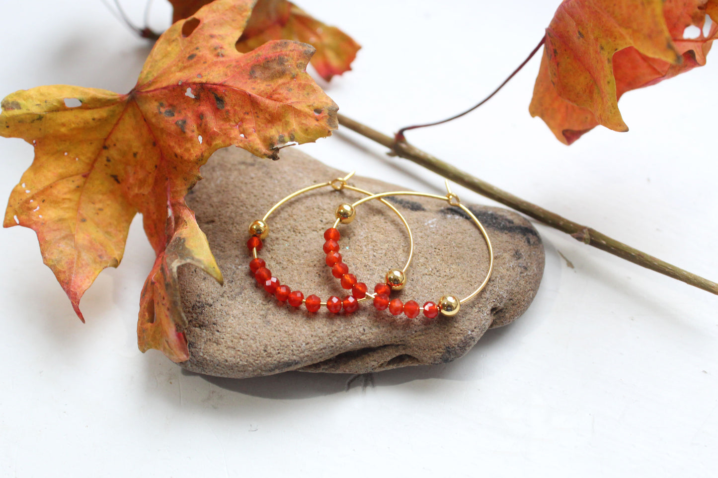 Carnelian Gold Hoop Earrings