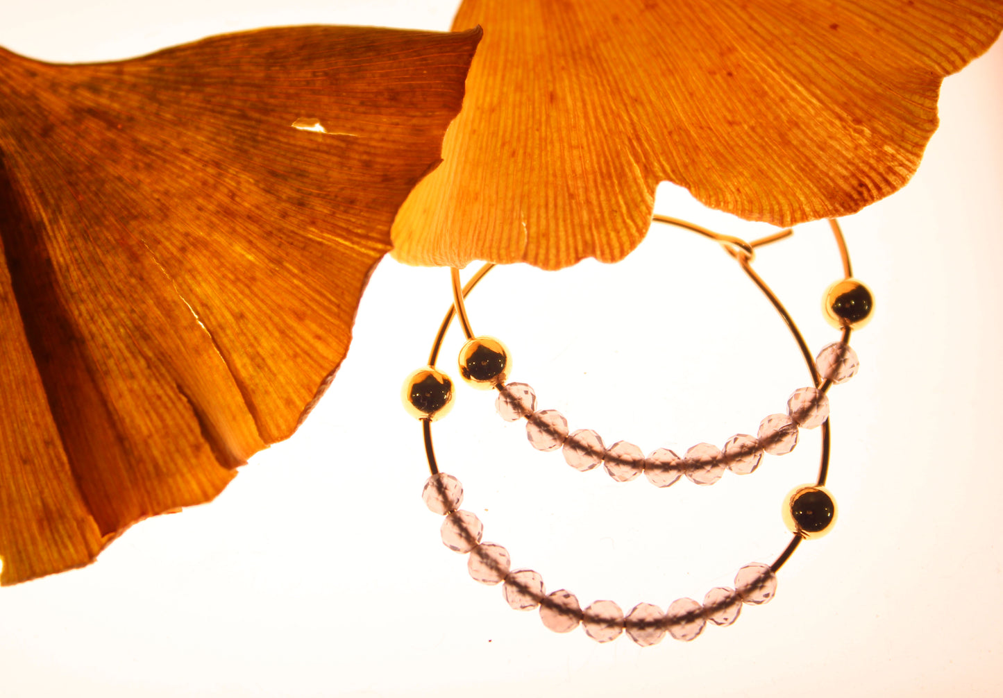 Smoky Quartz Gold Hoop Earrings