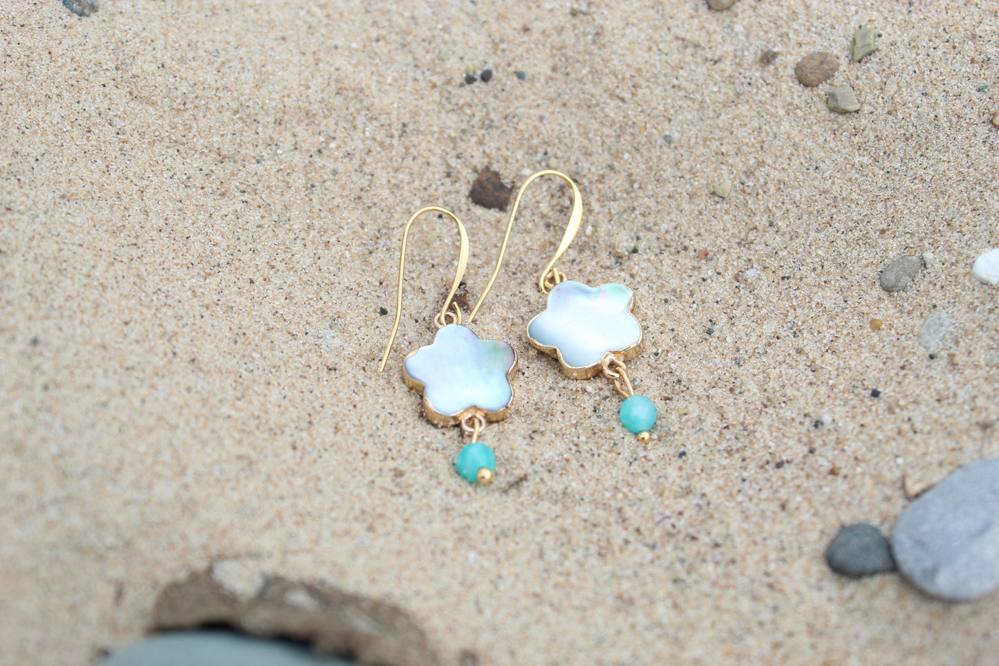 Brazilian Amazonite and Cut Shell Star Earrings