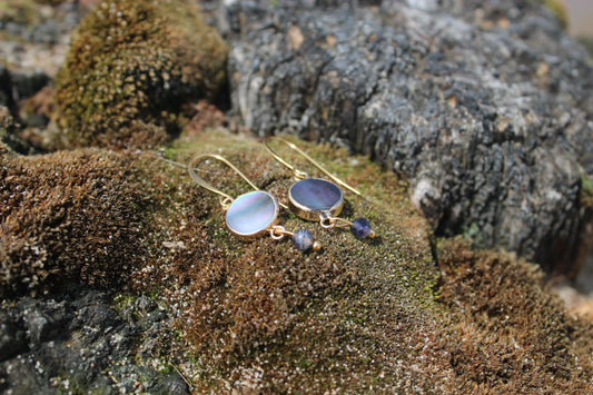 Cut Shell Blue Iolite Gemstone Earrings