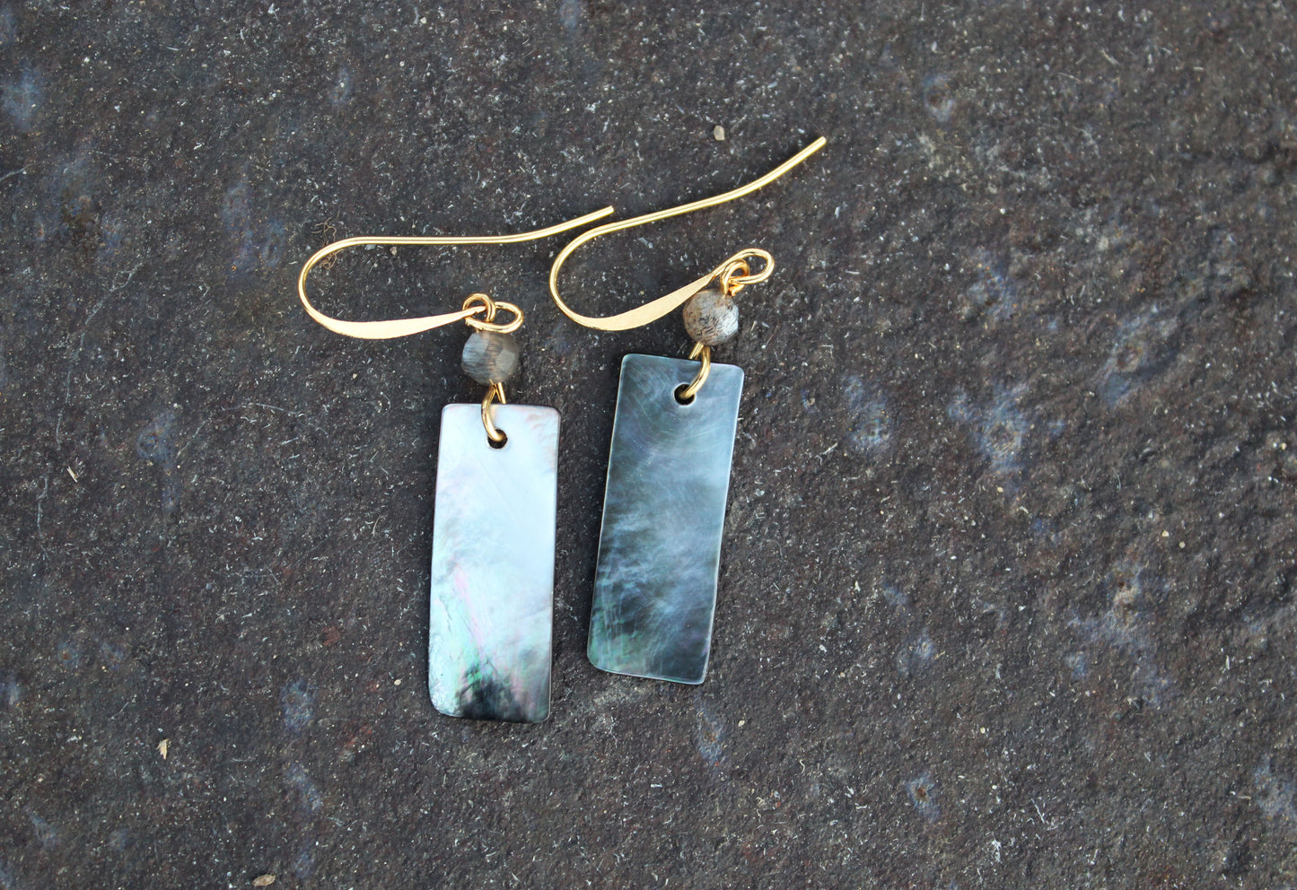 Grey Moonstone Cut Shell Earrings