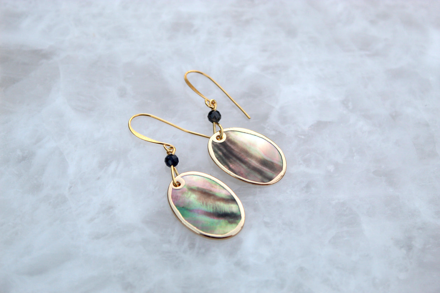 Blue Iolite Gold-Edged Cut Shell Earrings