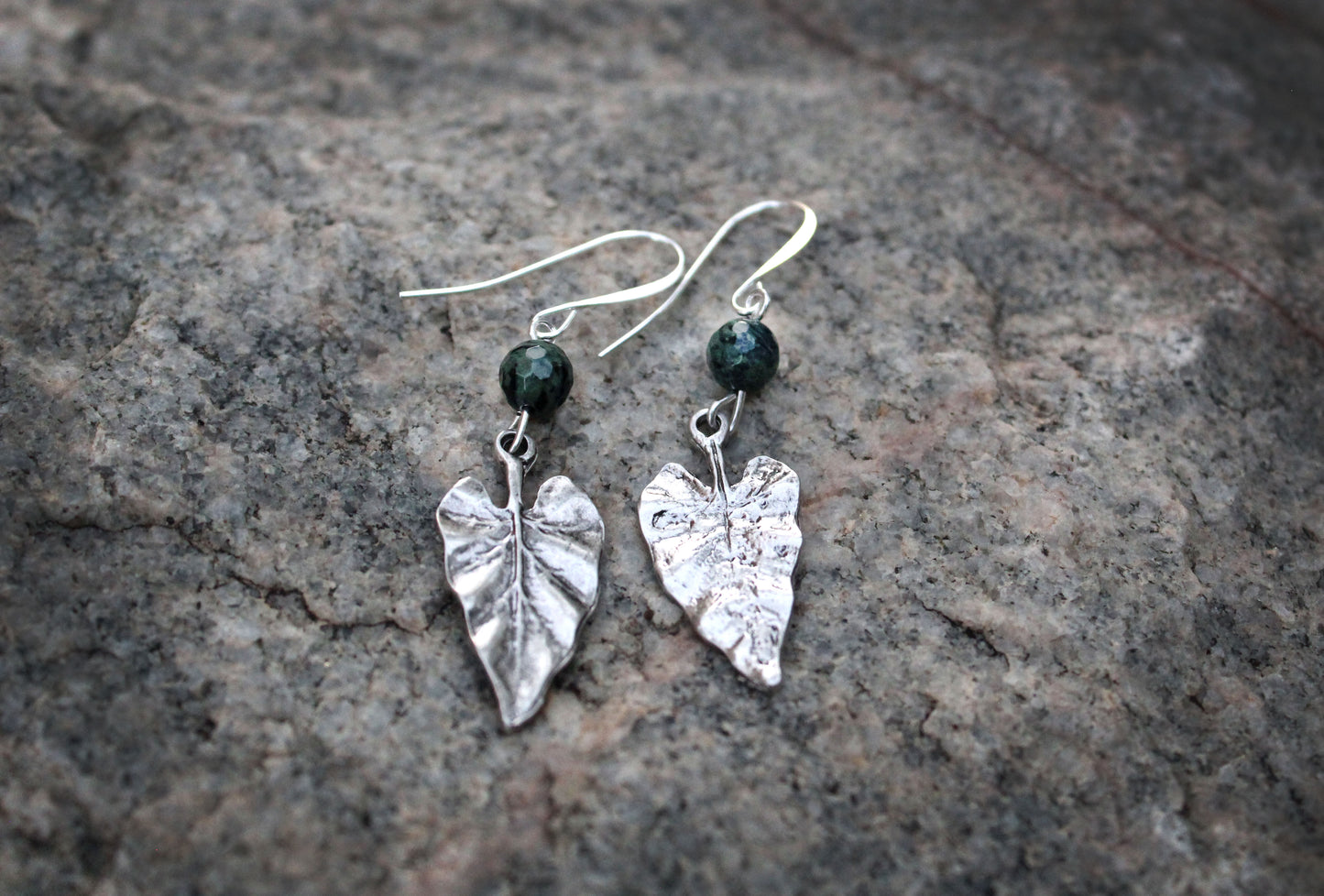 Moss Agate Falling Leaves Silver Earrings