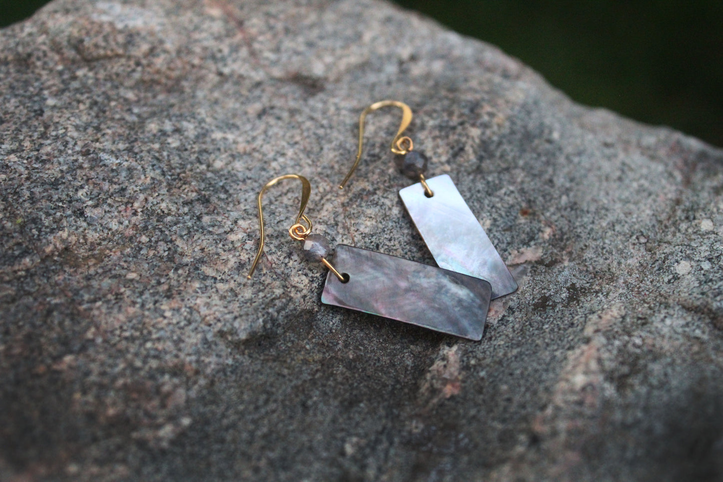 Grey Moonstone Cut Shell Earrings