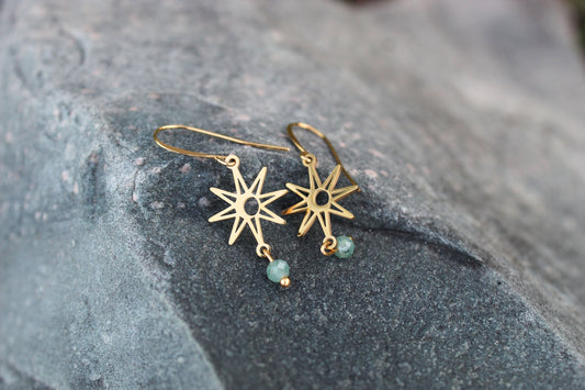 Green Kyanite Gold Star Earrings