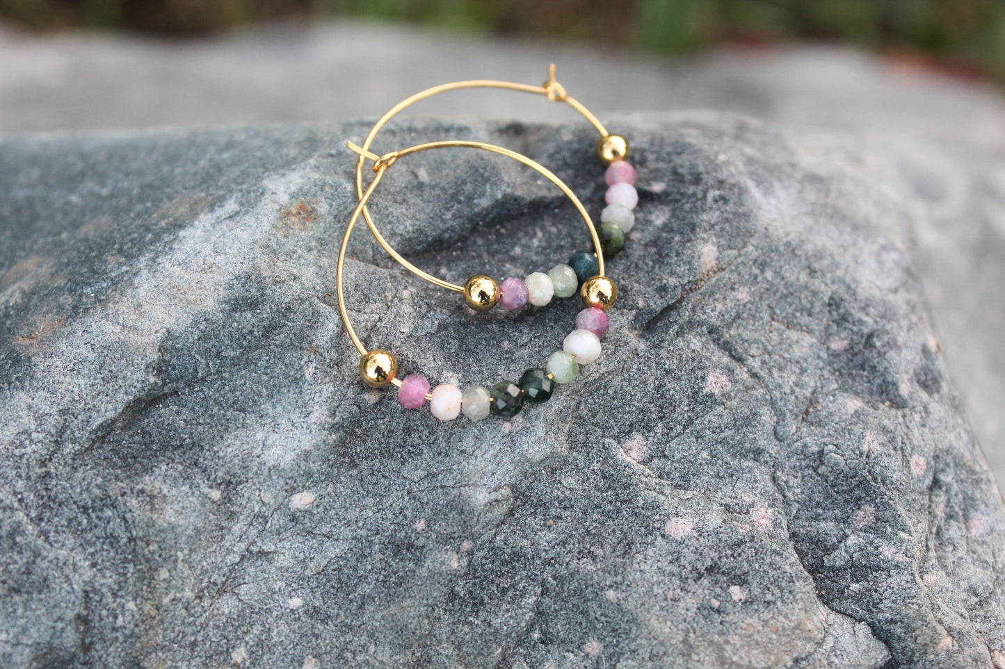 Watermelon Tourmaline Gemstone Hoops