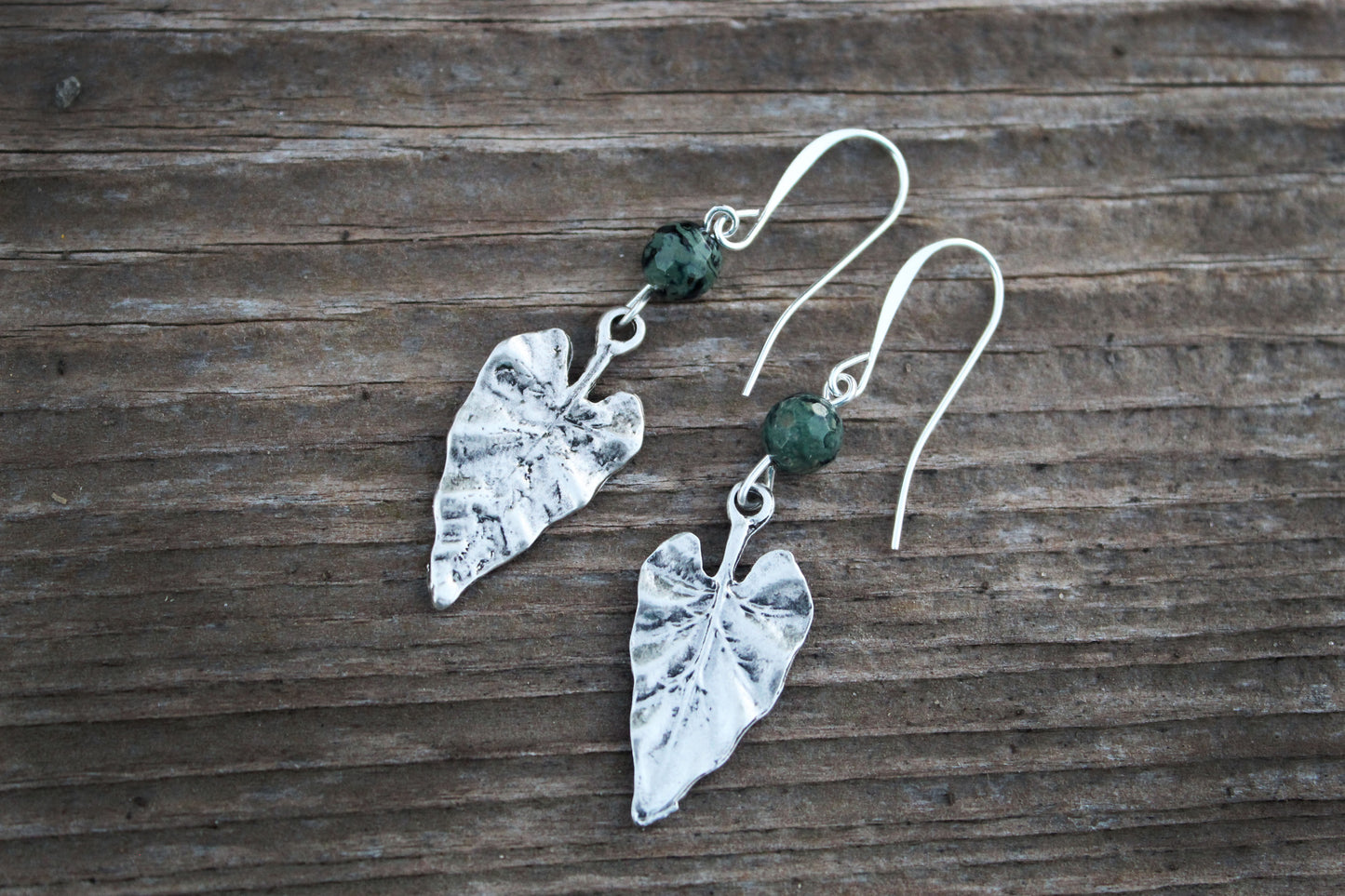 Moss Agate Falling Leaves Silver Earrings