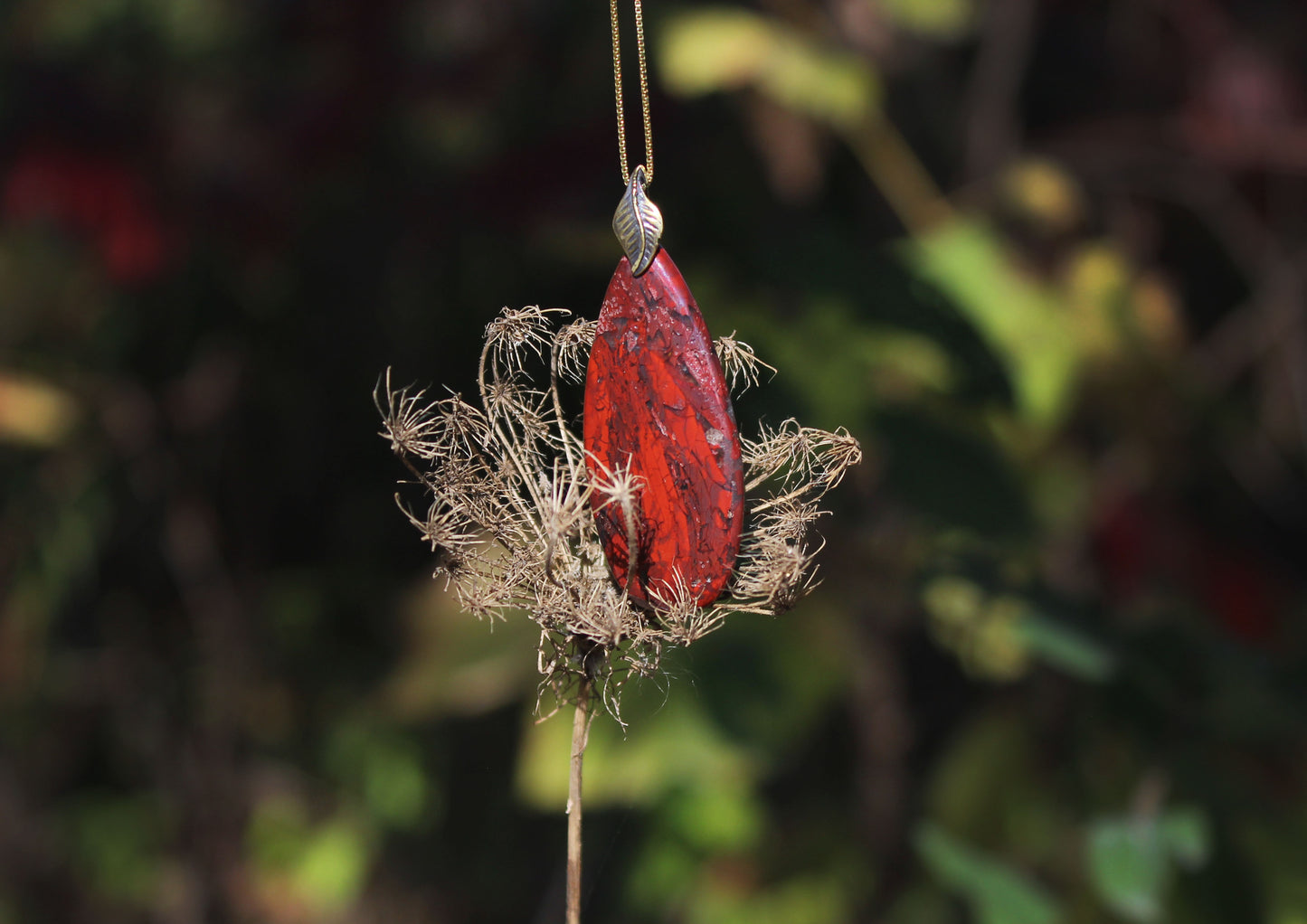 Red Jasper Gemstone Teardrop Pendant Necklace with 20” 14k Gold-plated chain