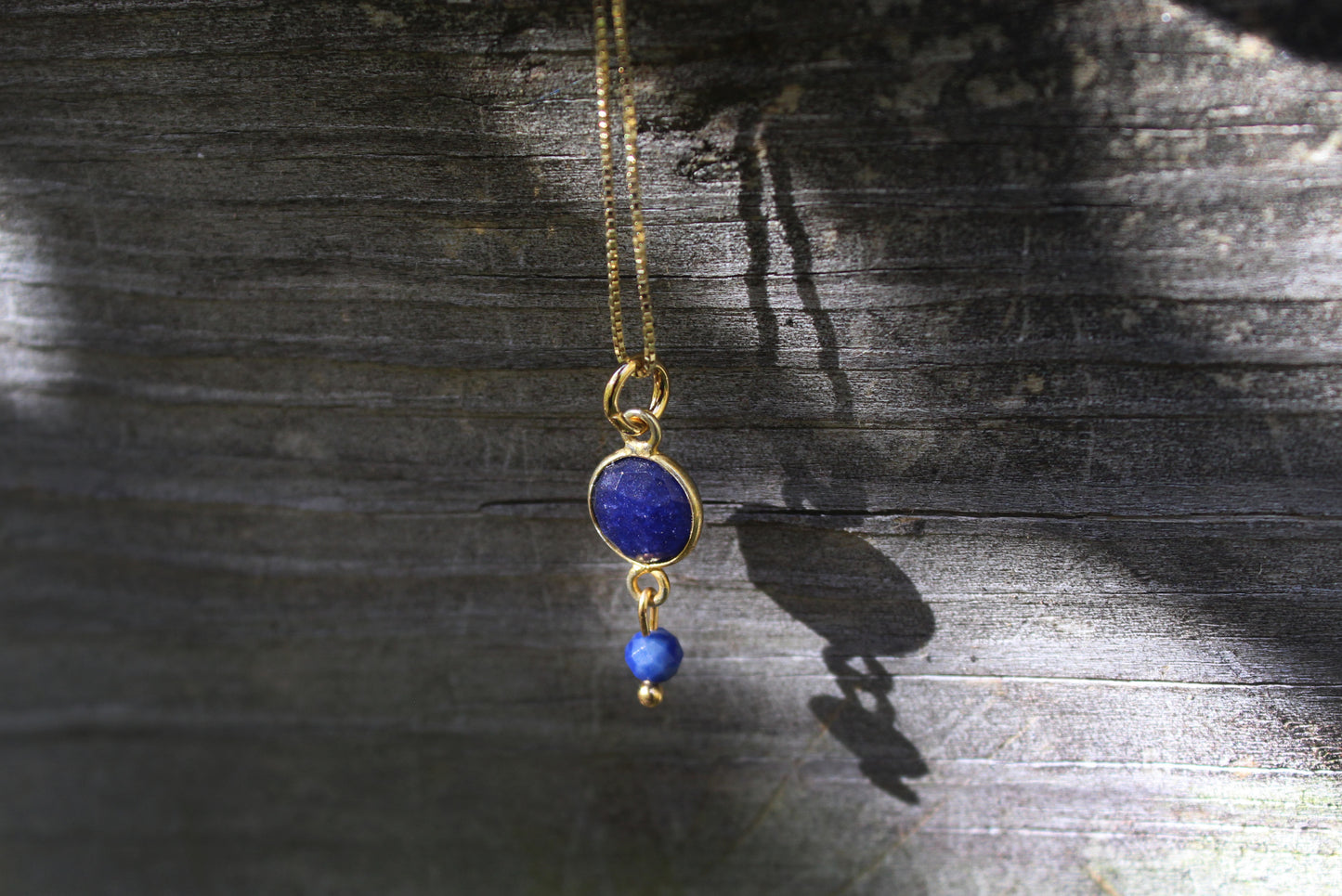 Natural Lapis Gemstone Pendant Necklace with 20” 14k Gold-plated chain