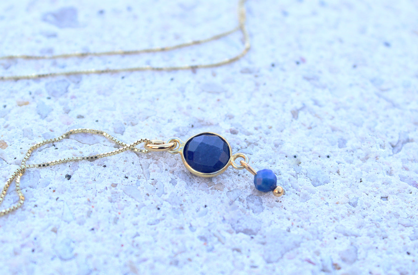 Natural Lapis Gemstone Pendant Necklace with 20” 14k Gold-plated chain