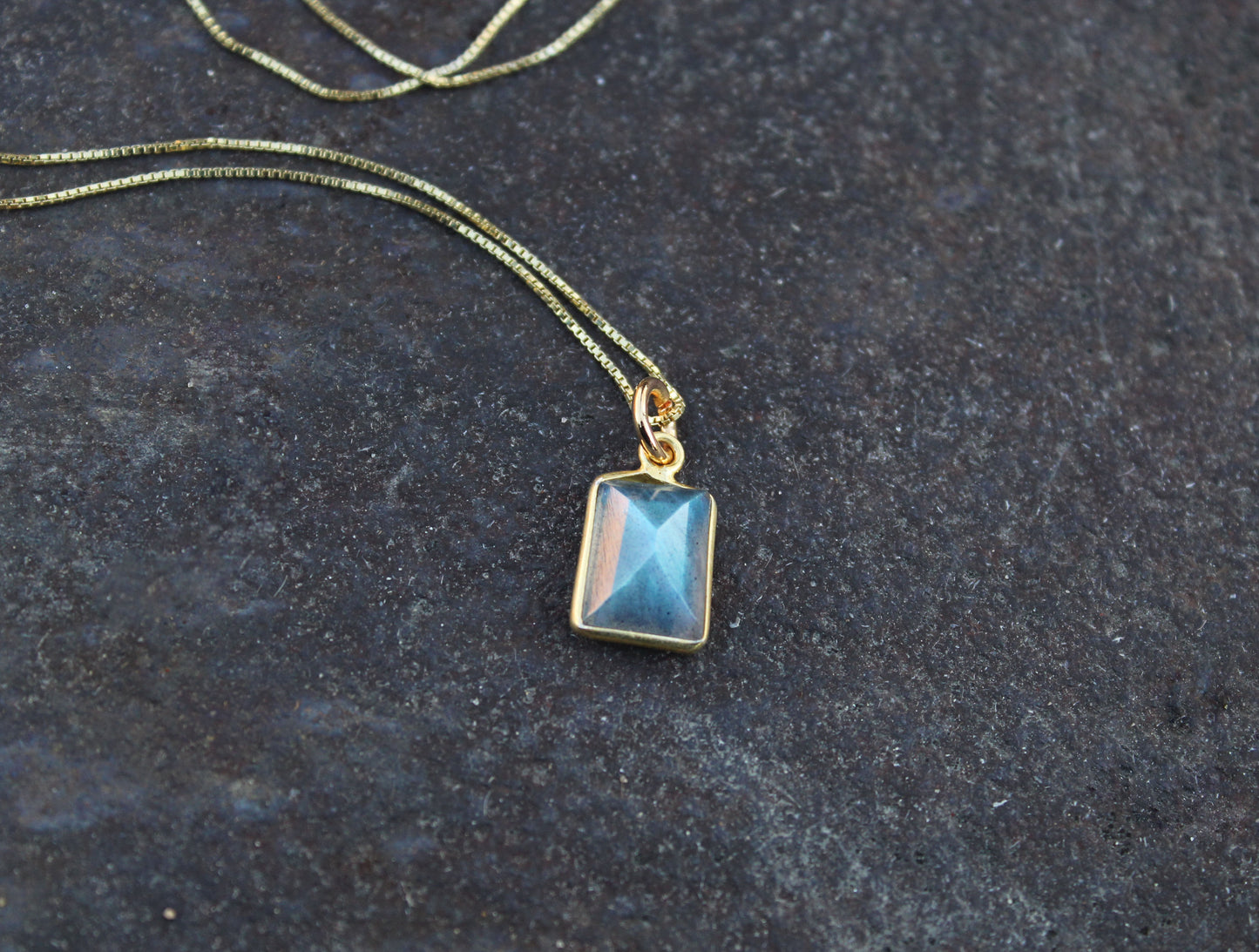 Natural Rainbow Moonstone Gemstone Pendant Necklace with 20” 14k Gold-Plated Sterling Silver chain