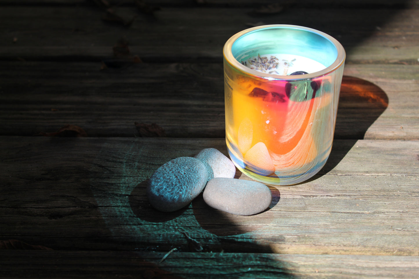 Lavender Soy Wax Candle with Natural Amethyst Gemstones and Michigan-Grown Lavender Buds