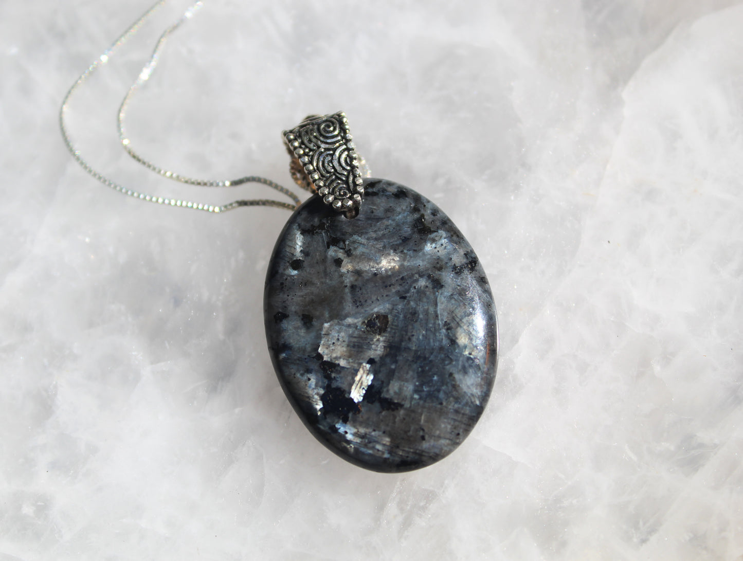 Black Labradorite Pendant Necklace with 20” Sterling Silver chain