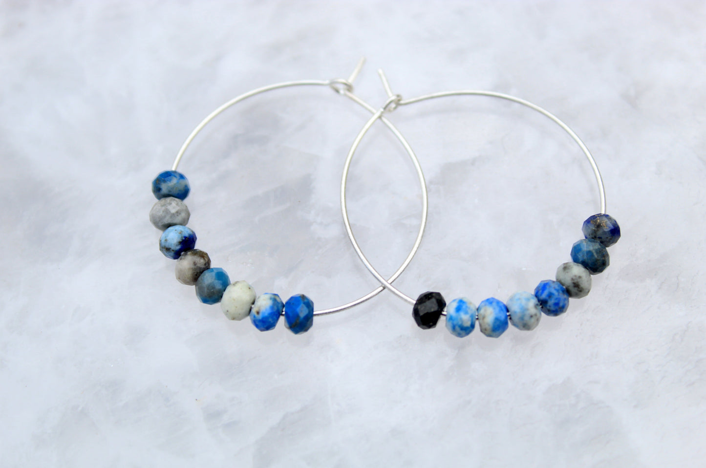 Natural Afghani Lapis Silver Hoop Earrings