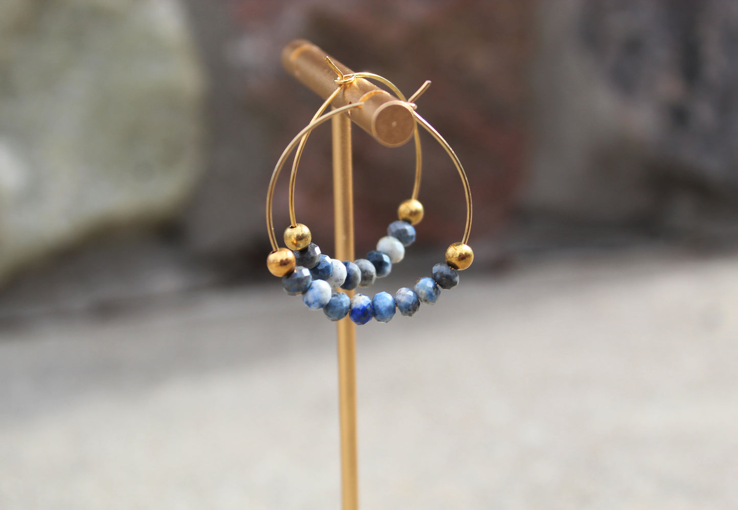 Natural Afghani Lapis Gold Hoop Earrings