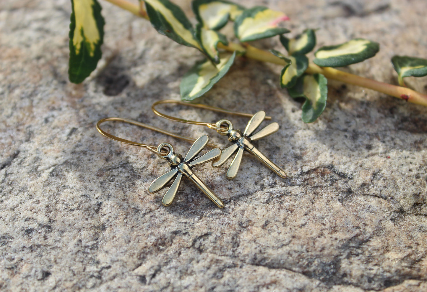 Golden Dragonfly Earrings gold drop earrings by Luminous Moon