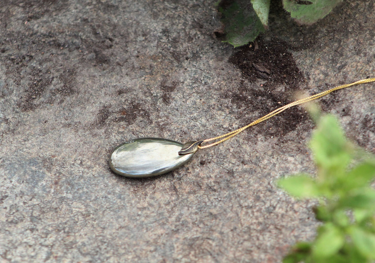 Natural pyrite necklace with gold-plated sterling silver chain