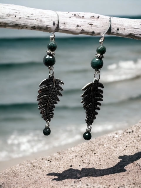 Moss Agate Fern Leaf Earrings