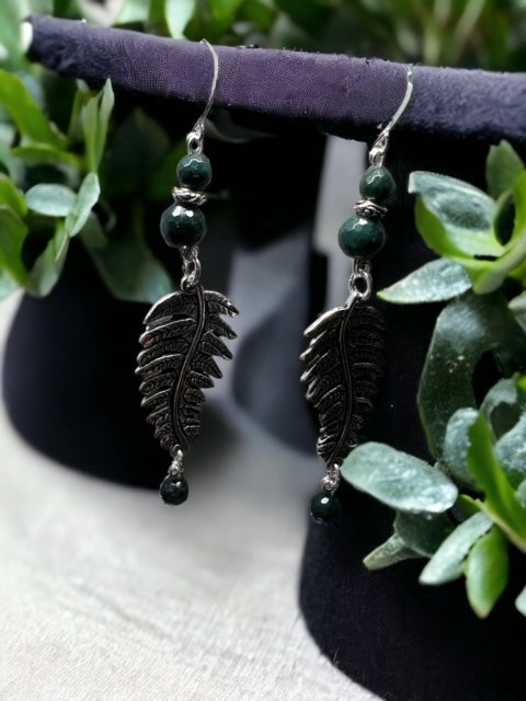 Moss Agate Fern Leaf Earrings