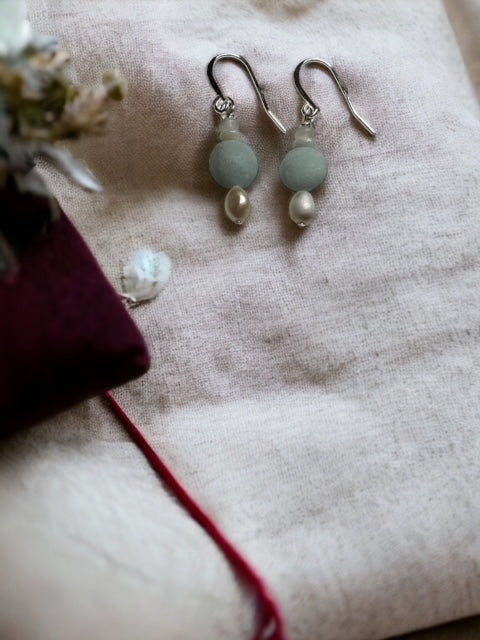Amazonite and Pearl Moondrop Earrings