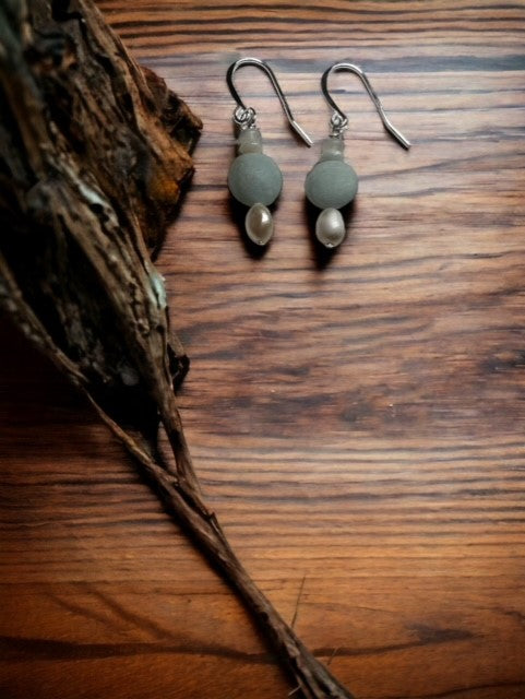 Amazonite and Pearl Moondrop Earrings