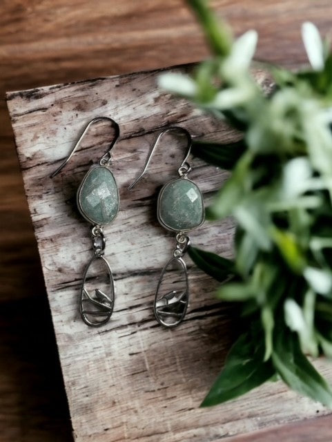 Amazonite and Sterling Silver Bird Earrings