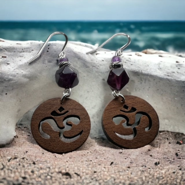 Amethyst Om Earrings