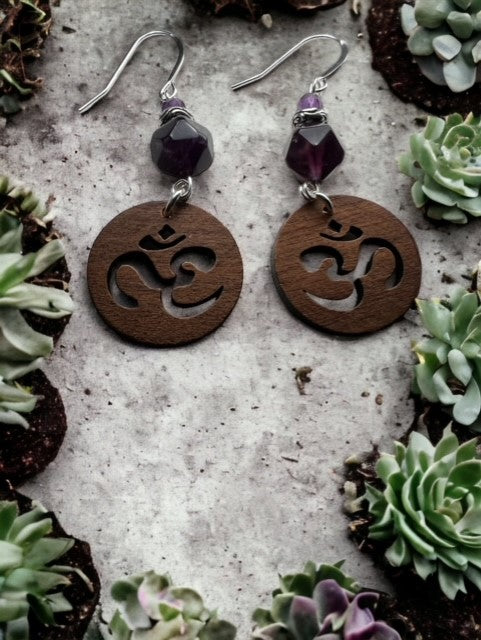 Amethyst Om Earrings