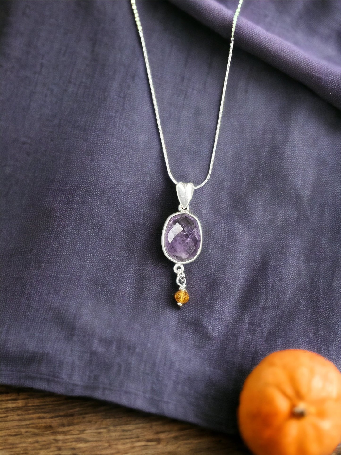 Amethyst, Yellow Tourmaline & Sterling Silver Necklace