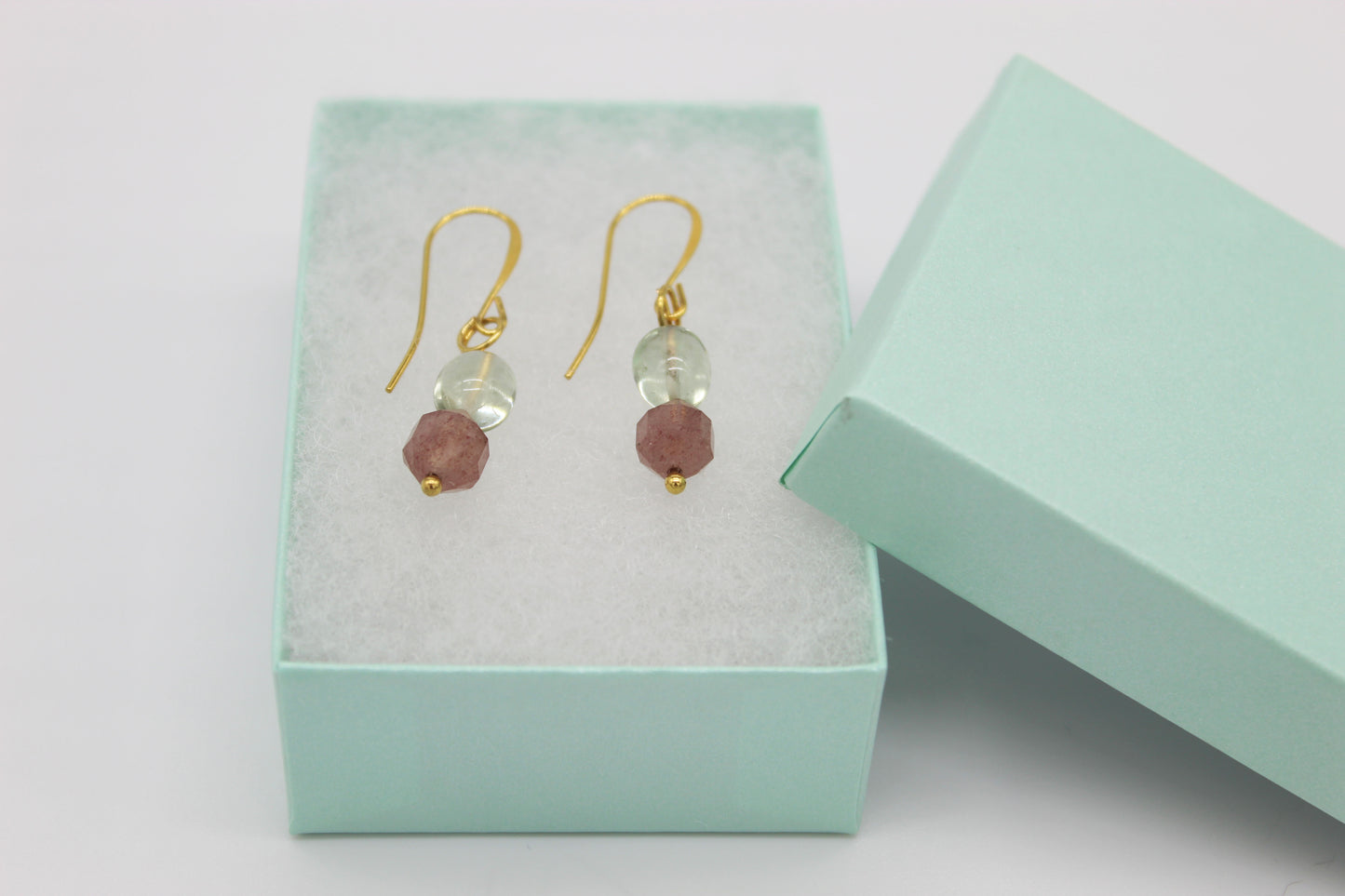 Prasiolite and Strawberry Quartz Gemstone Earrings