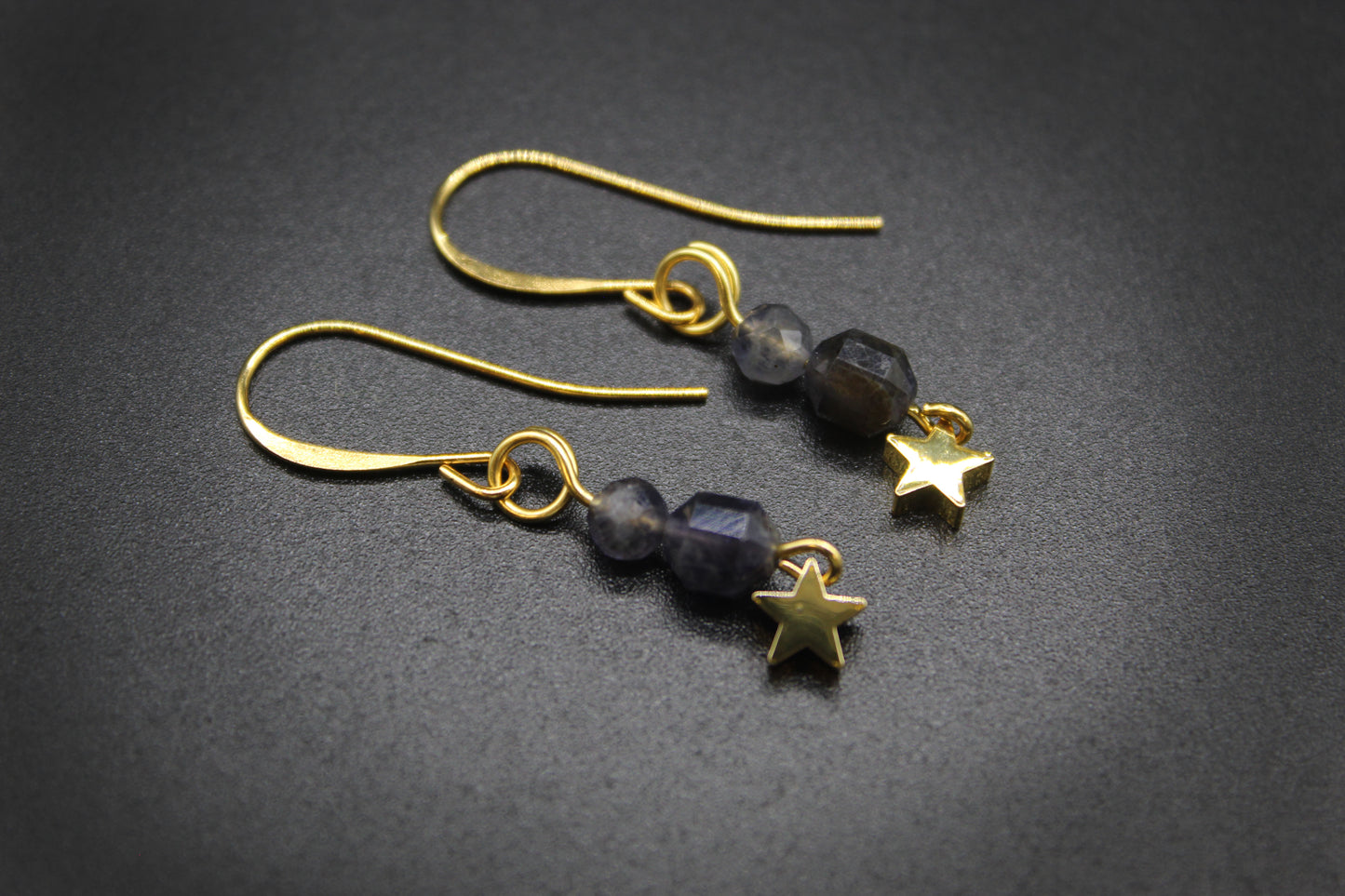 Blue Iolite Celestial Gold Drop Earrings