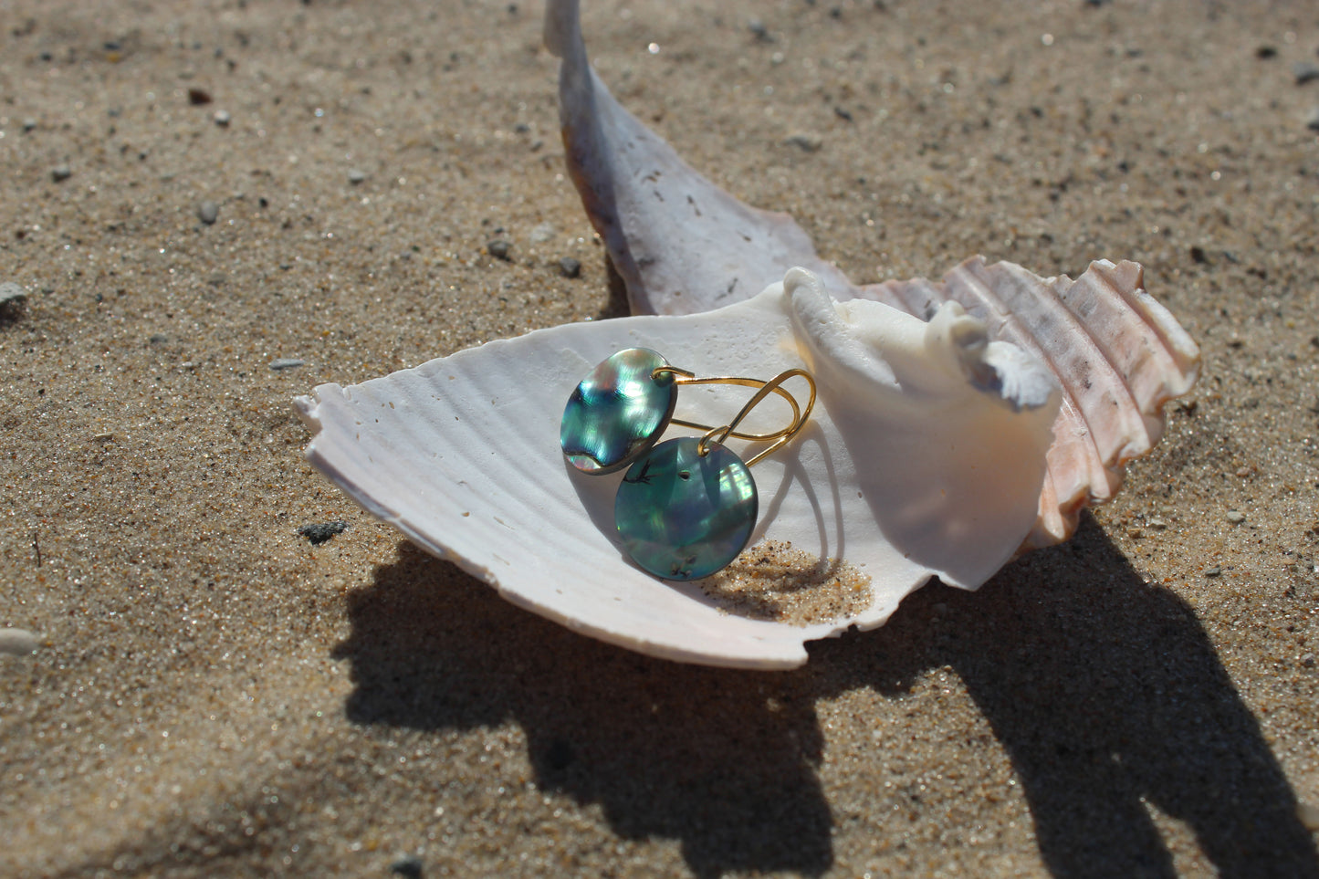 Hand-Cut Light Teal Abalone Earrings